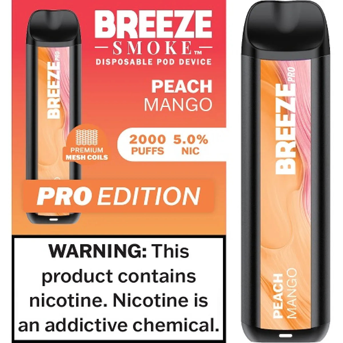 BREEZE PRO 5% TOBACCO FREE NICOTINE 6ML DISPOSABLE 2000 PUFFS